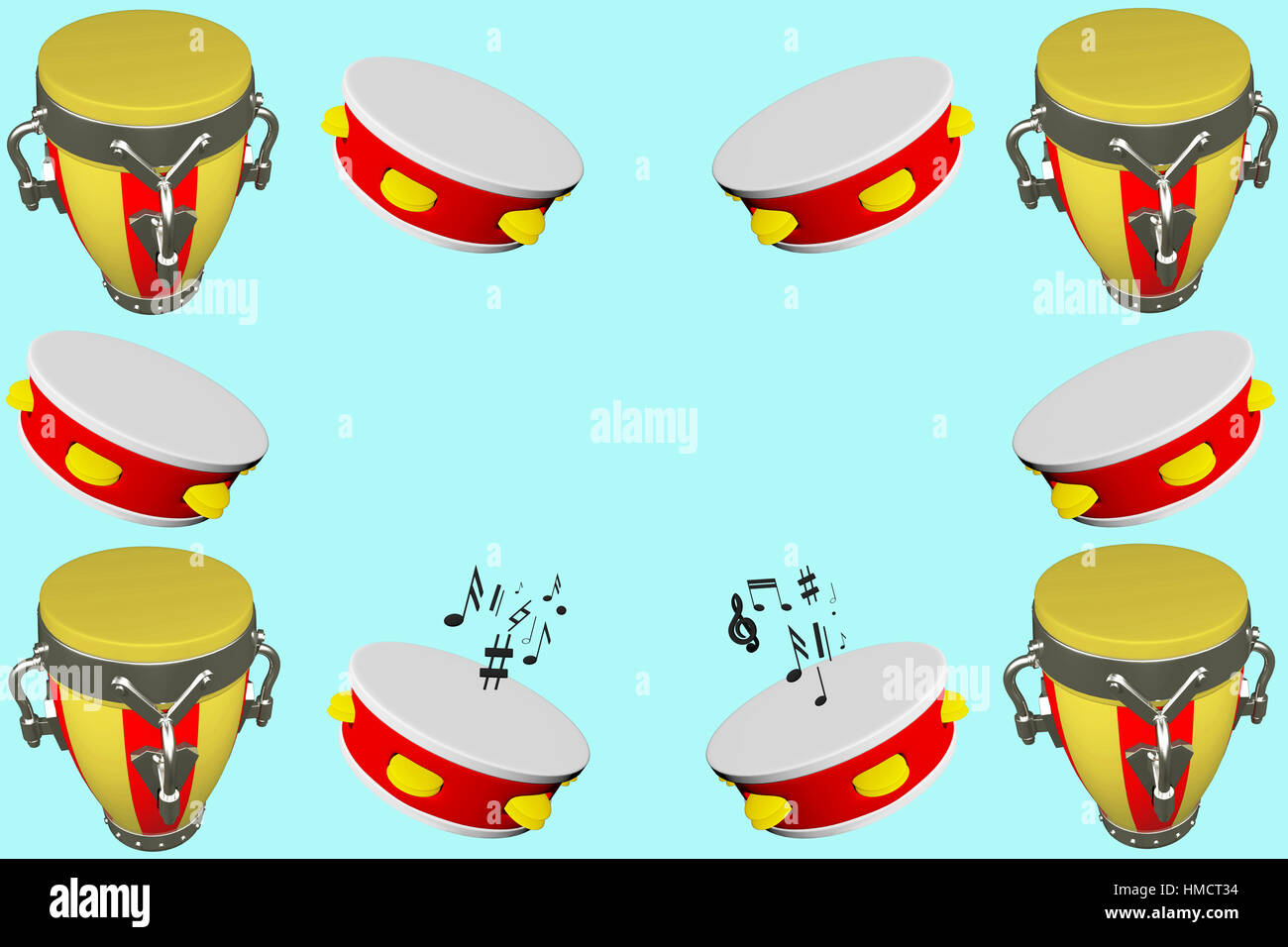 illustration of a frame made of musical tambourines and drums with