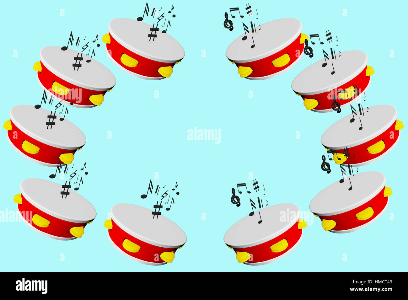 illustration of a frame made of tambourines and music notes with