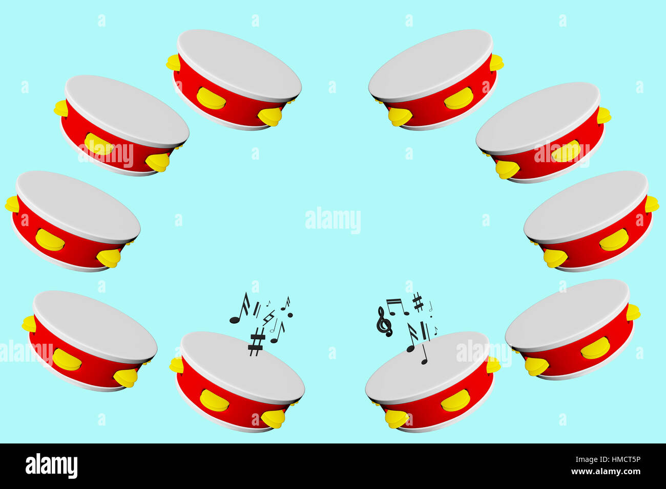 illustration of a frame made of tambourines and music notes with