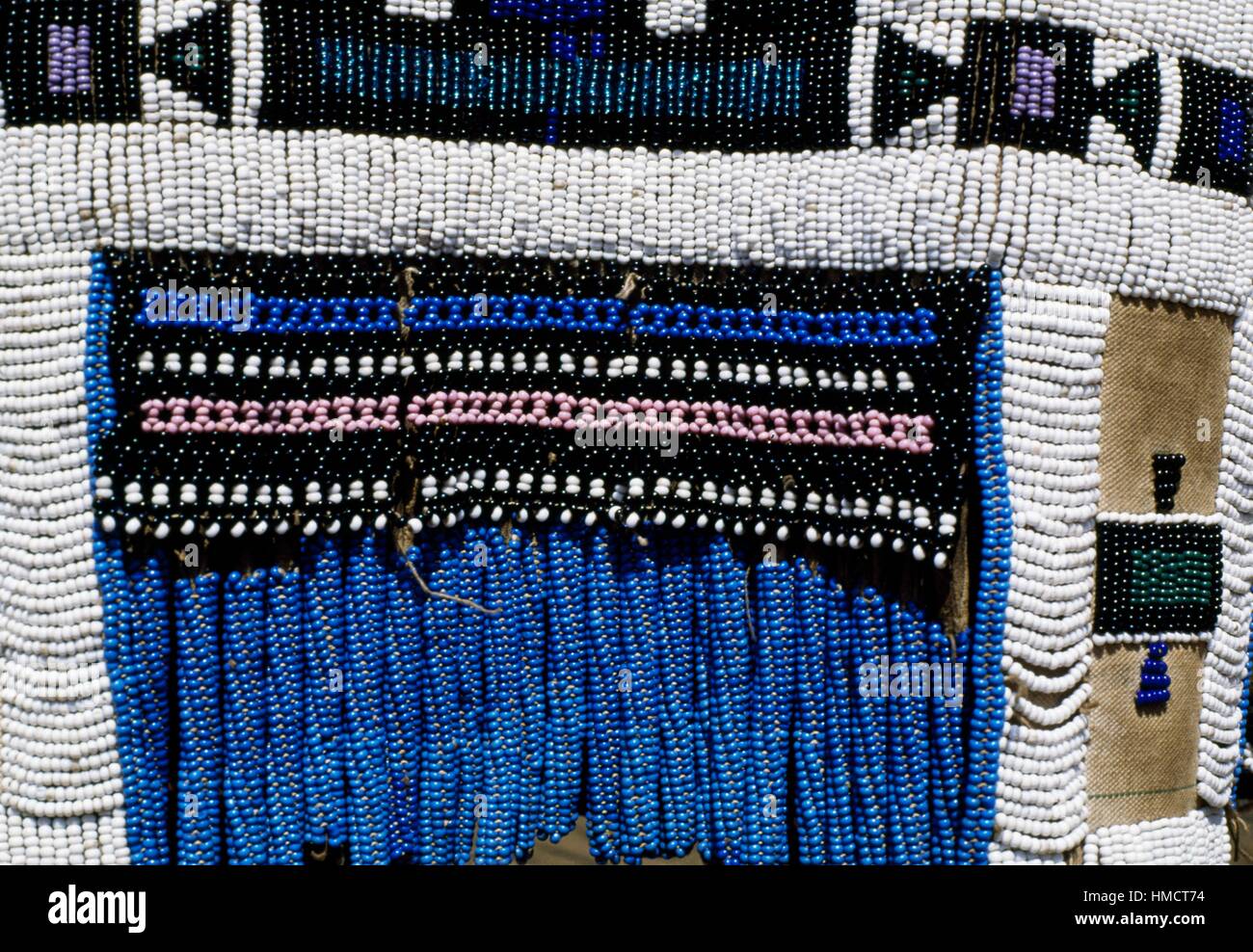 Traditional fabric made by the Ndebele people, Botshabelo township, Transvaal, South Africa. Detail. Stock Photo