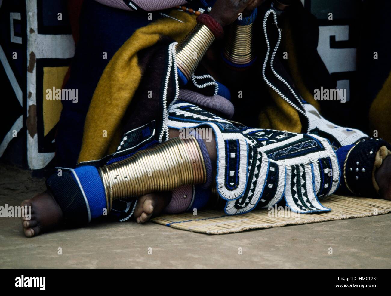 Ndebele woman wearing traditional costumes and leg rings, Botshabelo ...