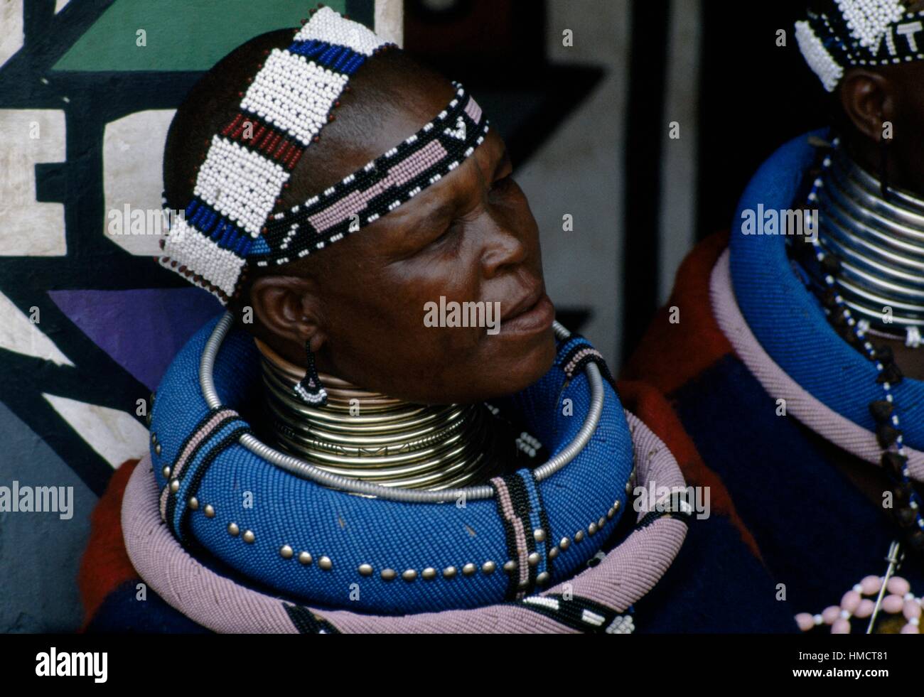Ndebele woman wearing a traditional costume and idzilla, bronze or copper neck  rings, Stock Photo, Picture And Rights Managed Image. Pic. DAE-10411573 |  agefotostock