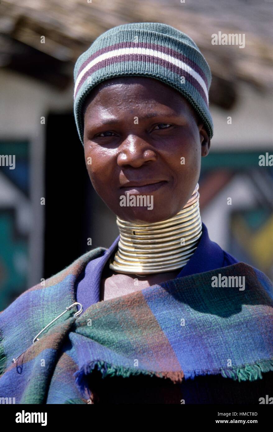 Ndebele woman wearing idzilla, bronze or copper neck rings, South Africa  Stock Photo - Alamy