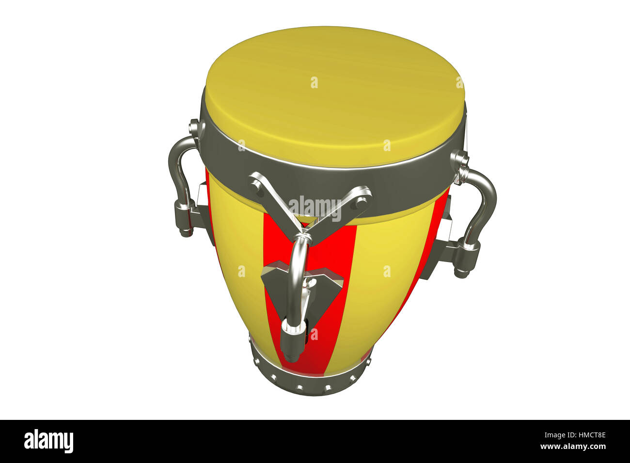 red and yellow stripes carnival musical instrument drum illustration with isolated white background Stock Photo
