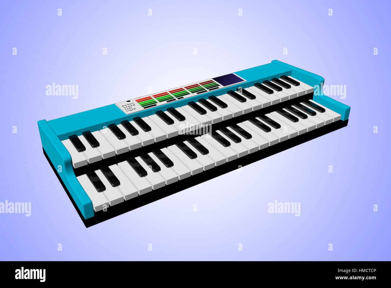 illustration of a small musical instrument with white and black keys covered in blue on the outside musical piano Stock Photo