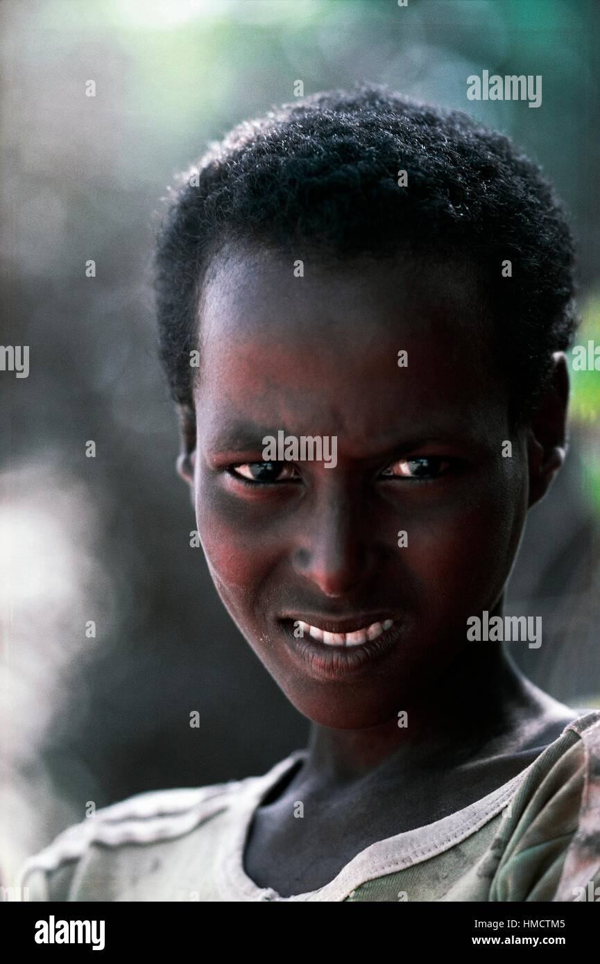 Face of a young Somali boy, Somalia. Stock Photo