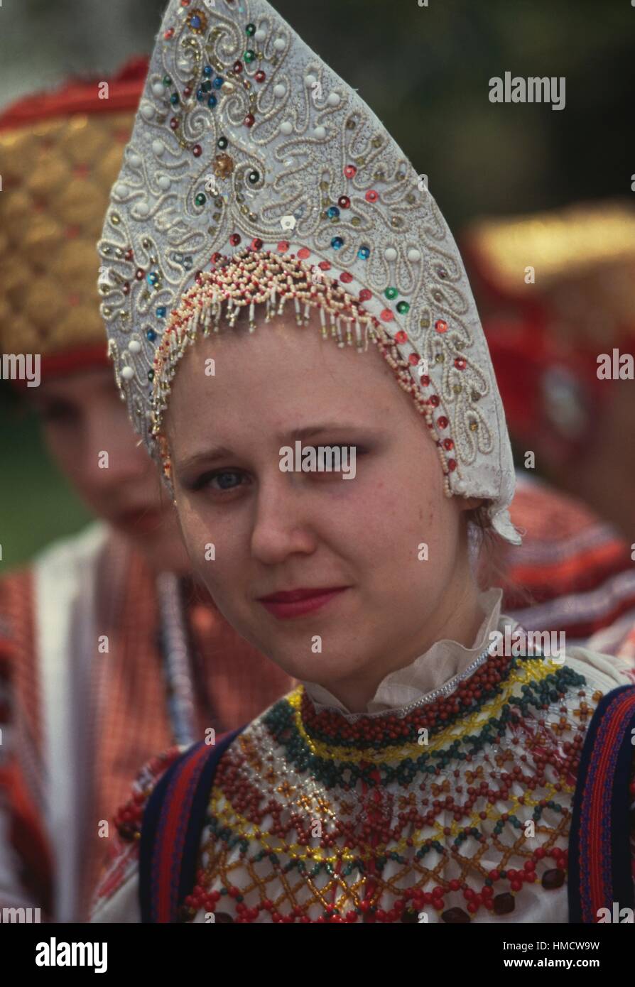 Woman wearing a traditional costume, folk group, Astrakhan, Russia