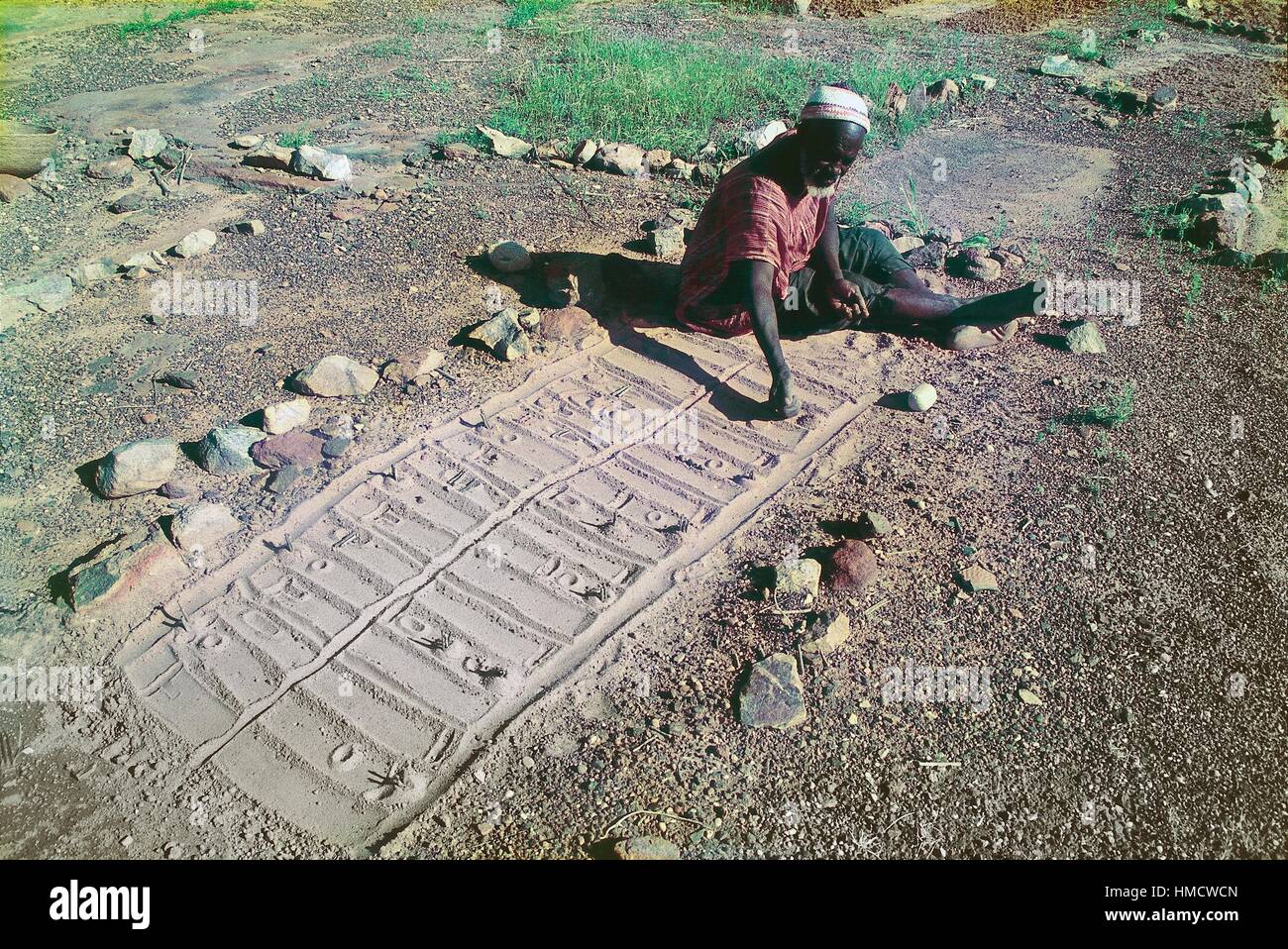 Divination table, performed by a Hogon, spiritual guide of the Dogon people, Mali. Stock Photo