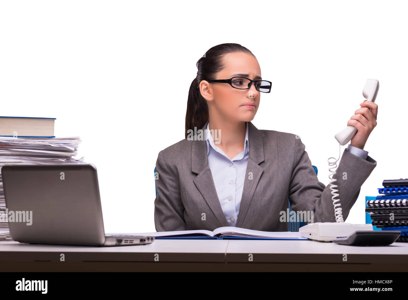 Young businesswoman in office isolated on white Stock Photo - Alamy