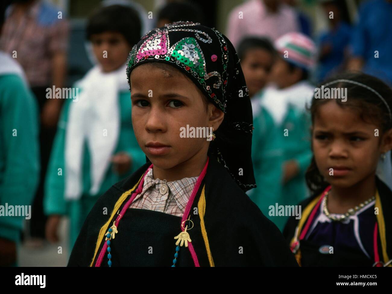 Berber girls during Independence Day celebrations, El Oued, Algeria. Stock Photo