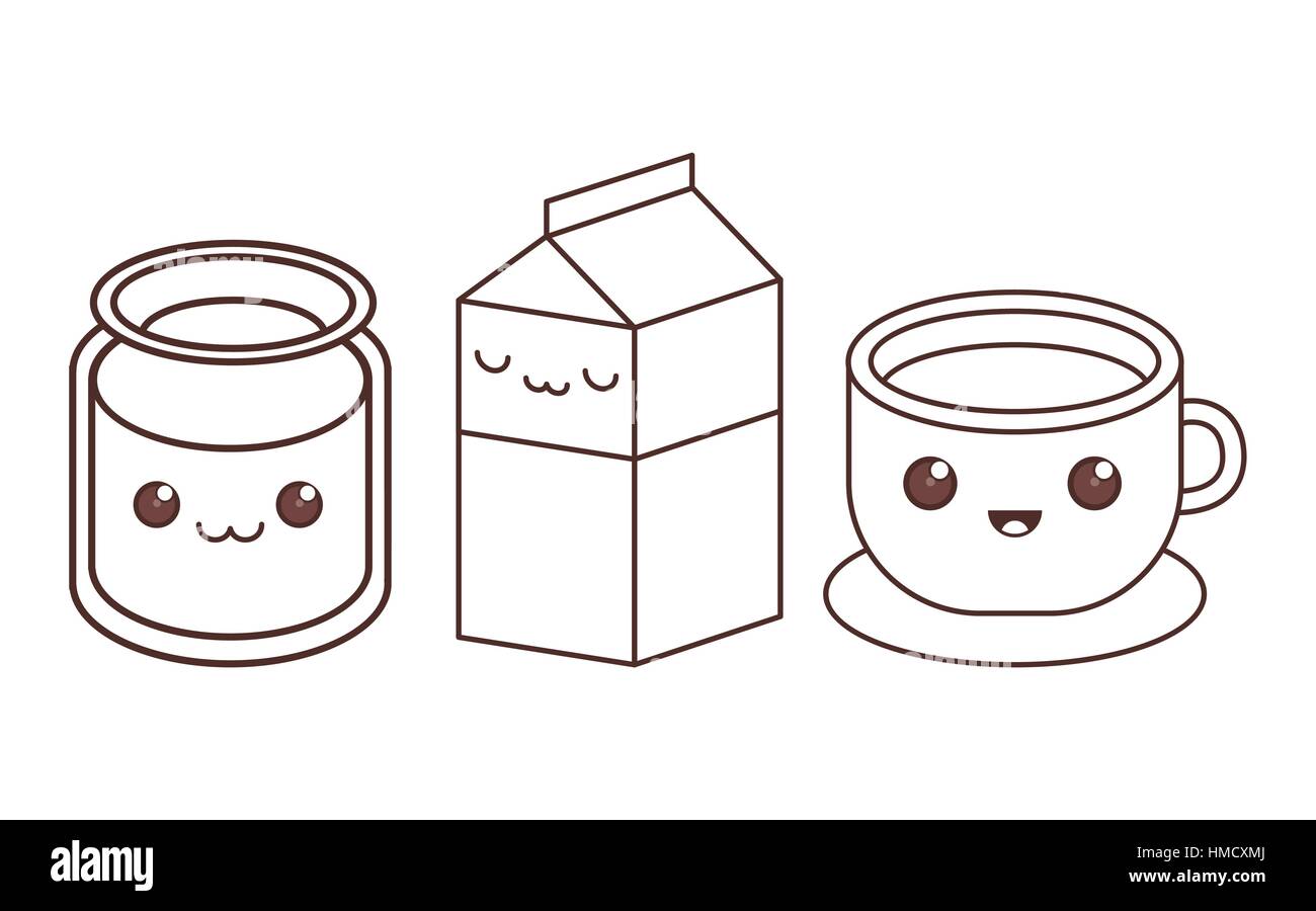Glass Milk Carton Cup Kawaii Icon Image Black Line Vector Illustration Design Stock Vector Image Art Alamy