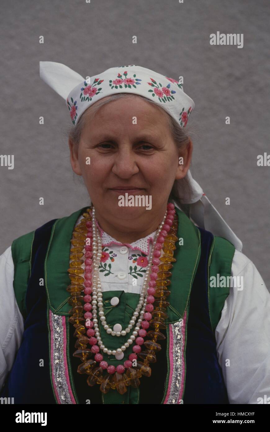 Women wearing traditional clothes, Kurpie Lyse, Poland. Stock Photo