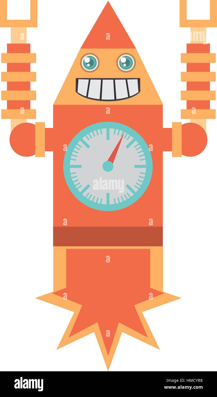 robot clock laungh rocket smile vector illustration eps 10 Stock Vector