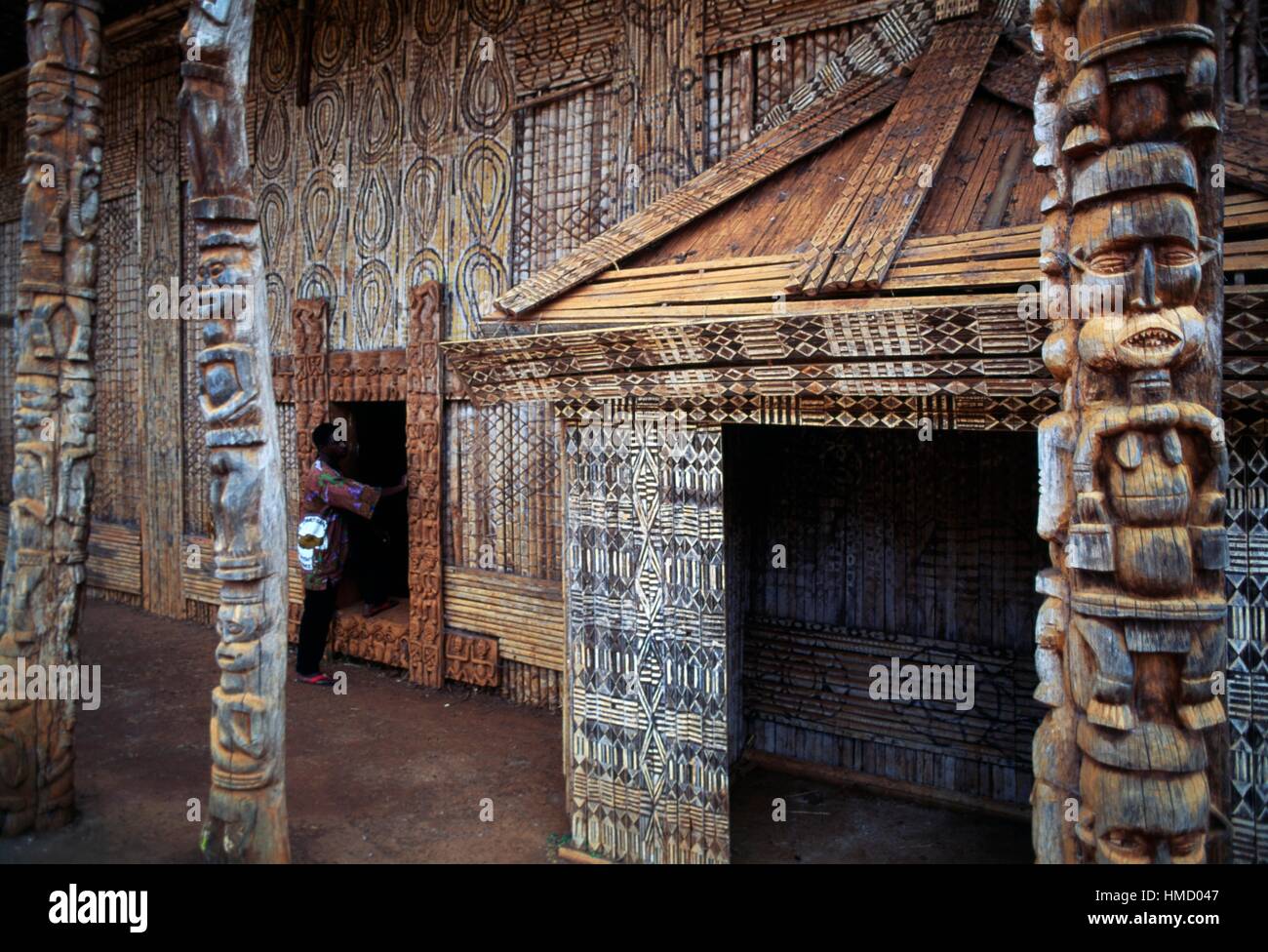 Architectural decoration of a chefferie, home of the village chief, Bamileke people, Bandjoun, Cameroon. Stock Photo