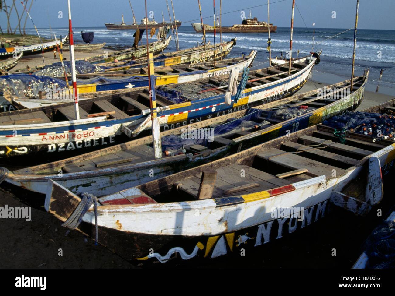 Fishing boats in Prampram, Ghana. Stock Photo