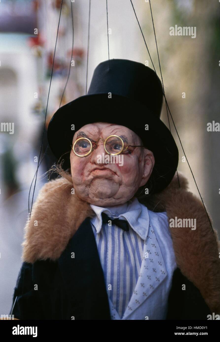 Puppet, man with glasses, Marionette theatre, Salzburg, Austria Stock