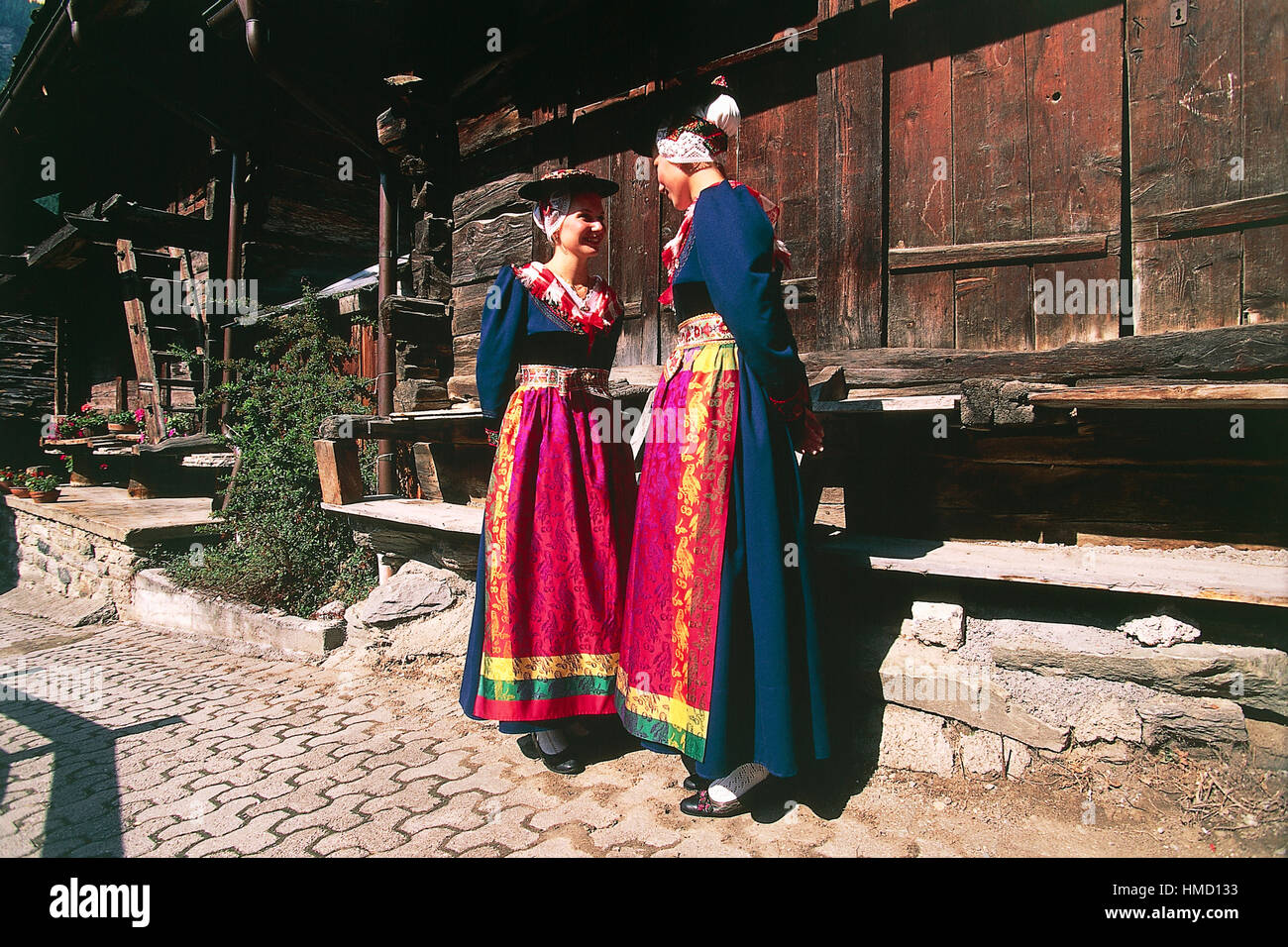 Women wearing traditional costumes and headdress, Evolene, Eringer Valley,  Canton of Valais, Switzerland Stock Photo - Alamy
