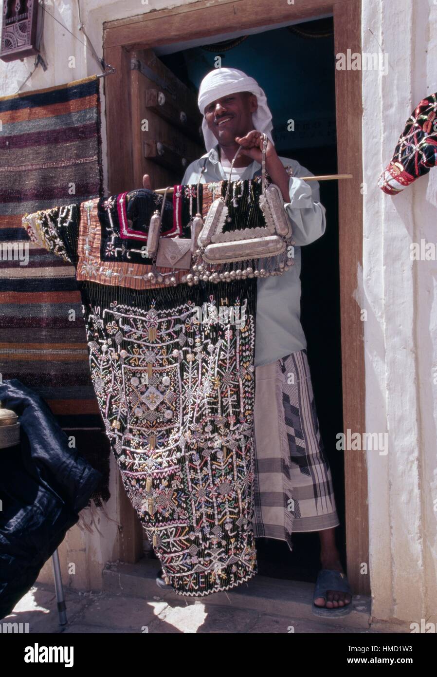 A man displaying traditional clothing, Seiyun, Hadhramaut region, Yemen. Stock Photo