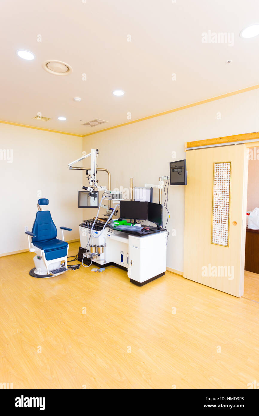 ENT, ear nose throat, doctor workstation including medical equipment for diagnosis and treatment of patients with nobody present Stock Photo