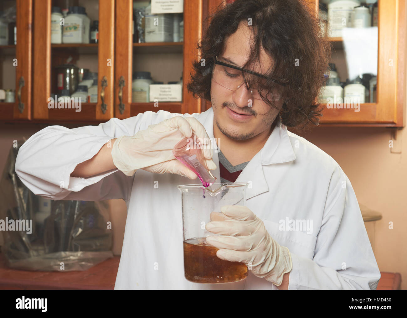 young chemist make experiment in lab Stock Photo Alamy