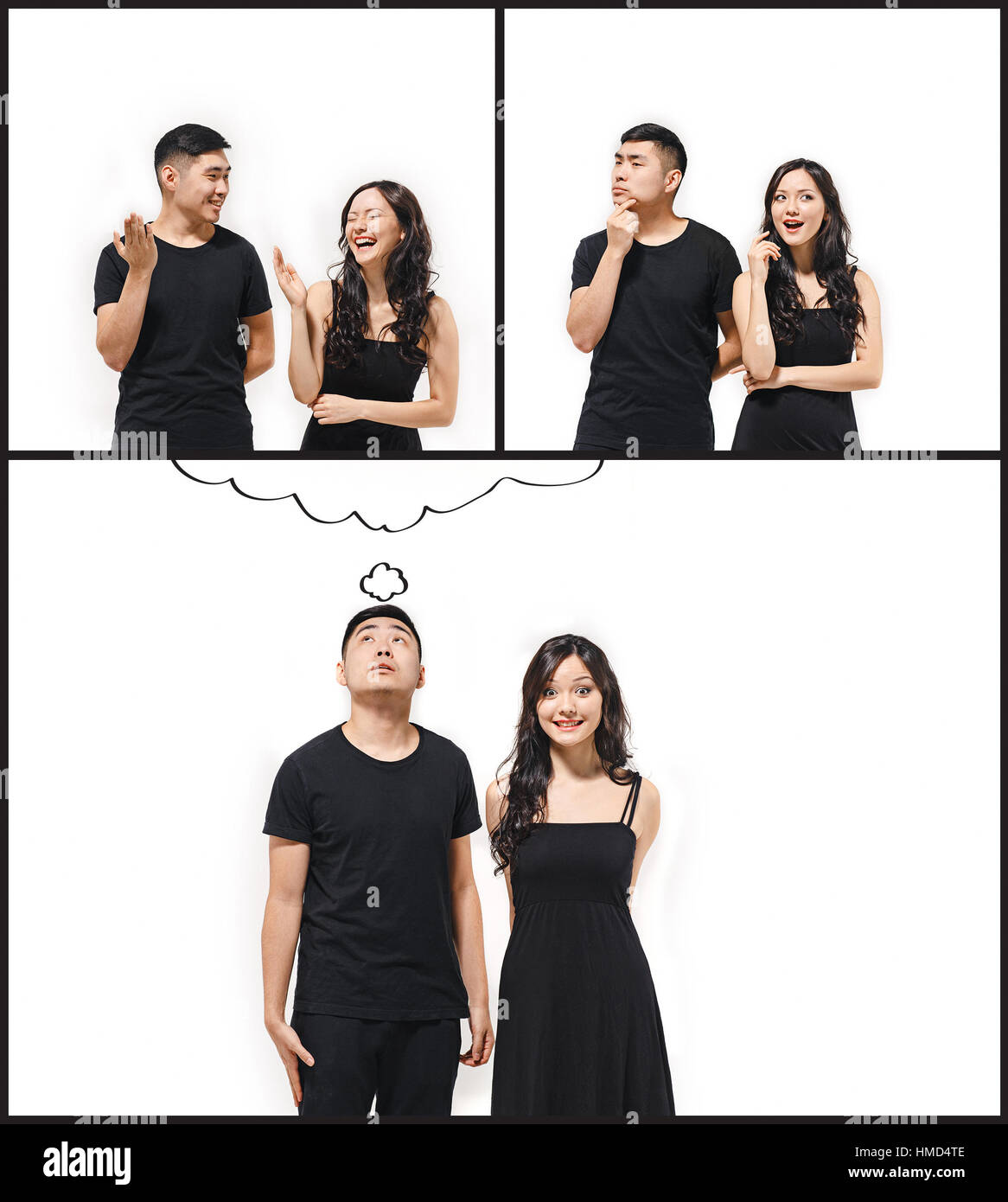 The Collage from images of Korean couple isolated on white Stock Photo