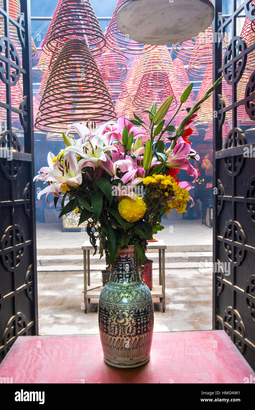 a pot with flowers in Man Mo temple in Hong Kong Stock Photo Alamy