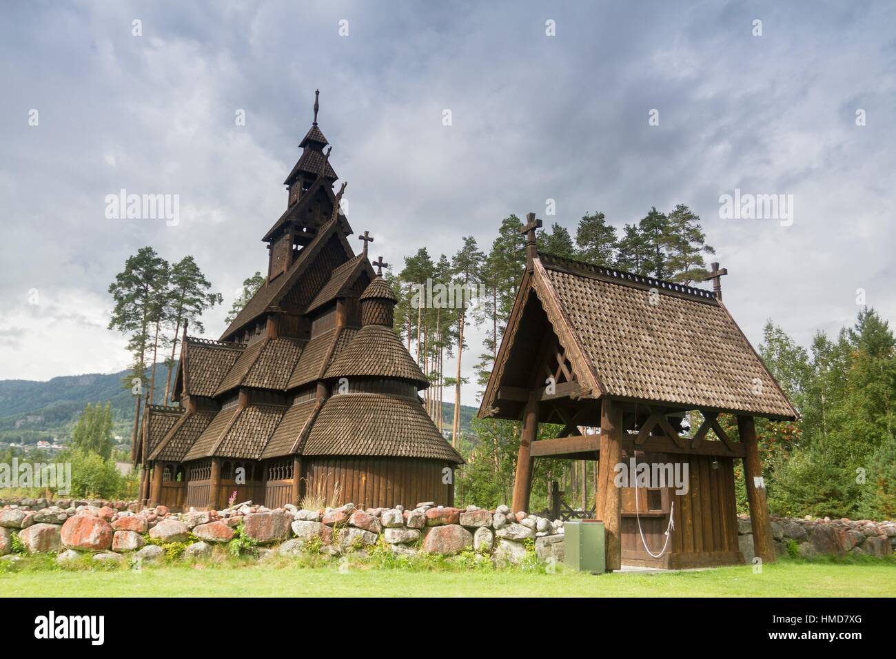 Gol Stave Church (from Gol, Hallingdal, Norway), now located in the Norwegian Museum of Cultural History at Bygdoy in Oslo, Norway Stock Photo