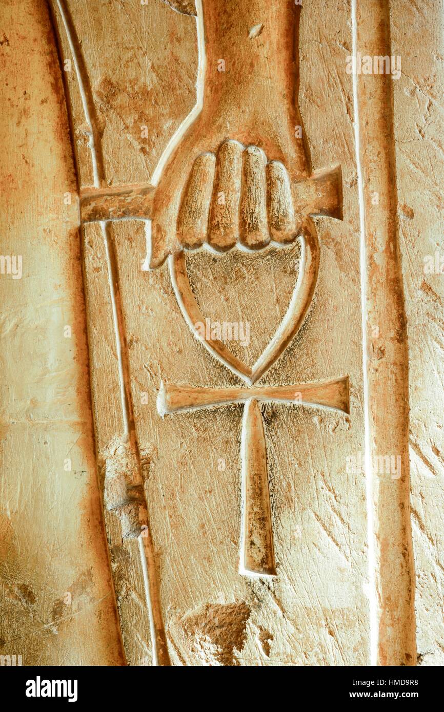 Hieroglyph. Hatshepsut Temple. West Bank. Luxor old Thebas. Upper Egypt. Stock Photo