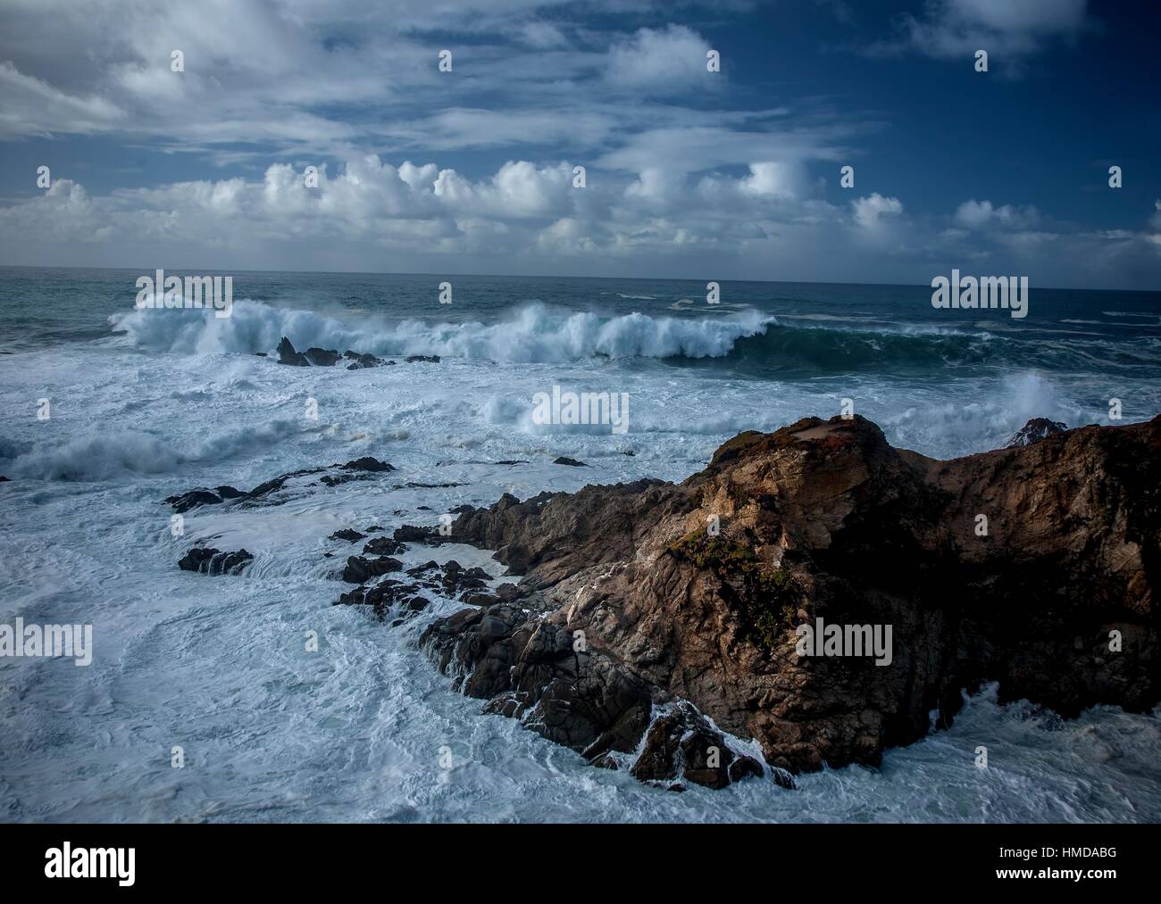 A passing storm produces high surf along California´s Pacific Ocean Coastline near Carmel. Stock Photo