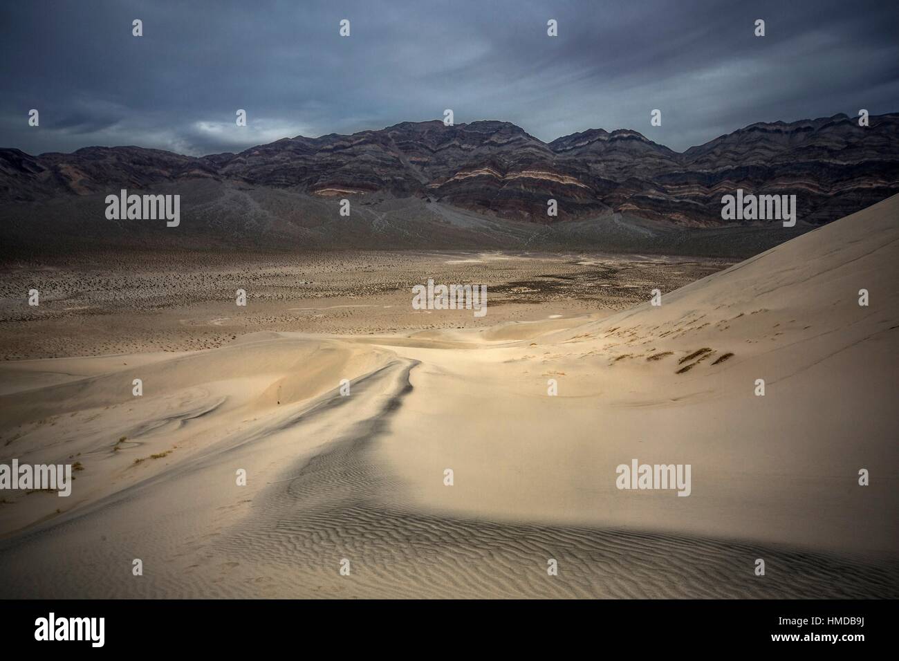 Shifting patterns and lines of sand at the Eureka Dunes at Death Valley National Park, California. Stock Photo
