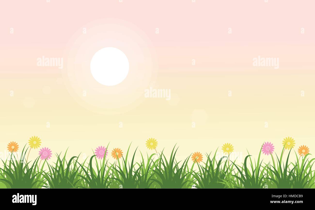 Flower lined landscape of spring background Stock Vector Image & Art ...