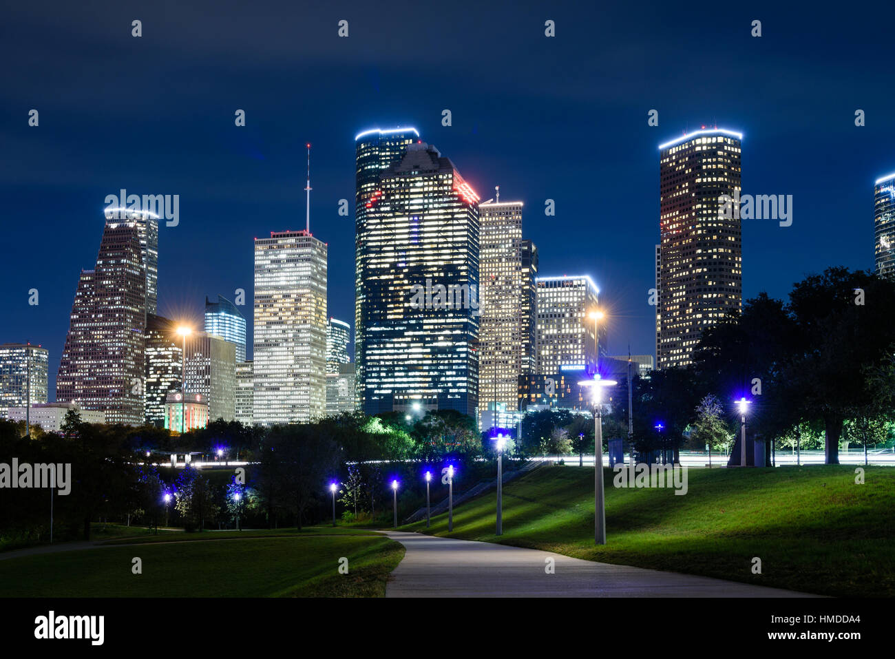 A view of downtown Houston at night Stock Photo Alamy