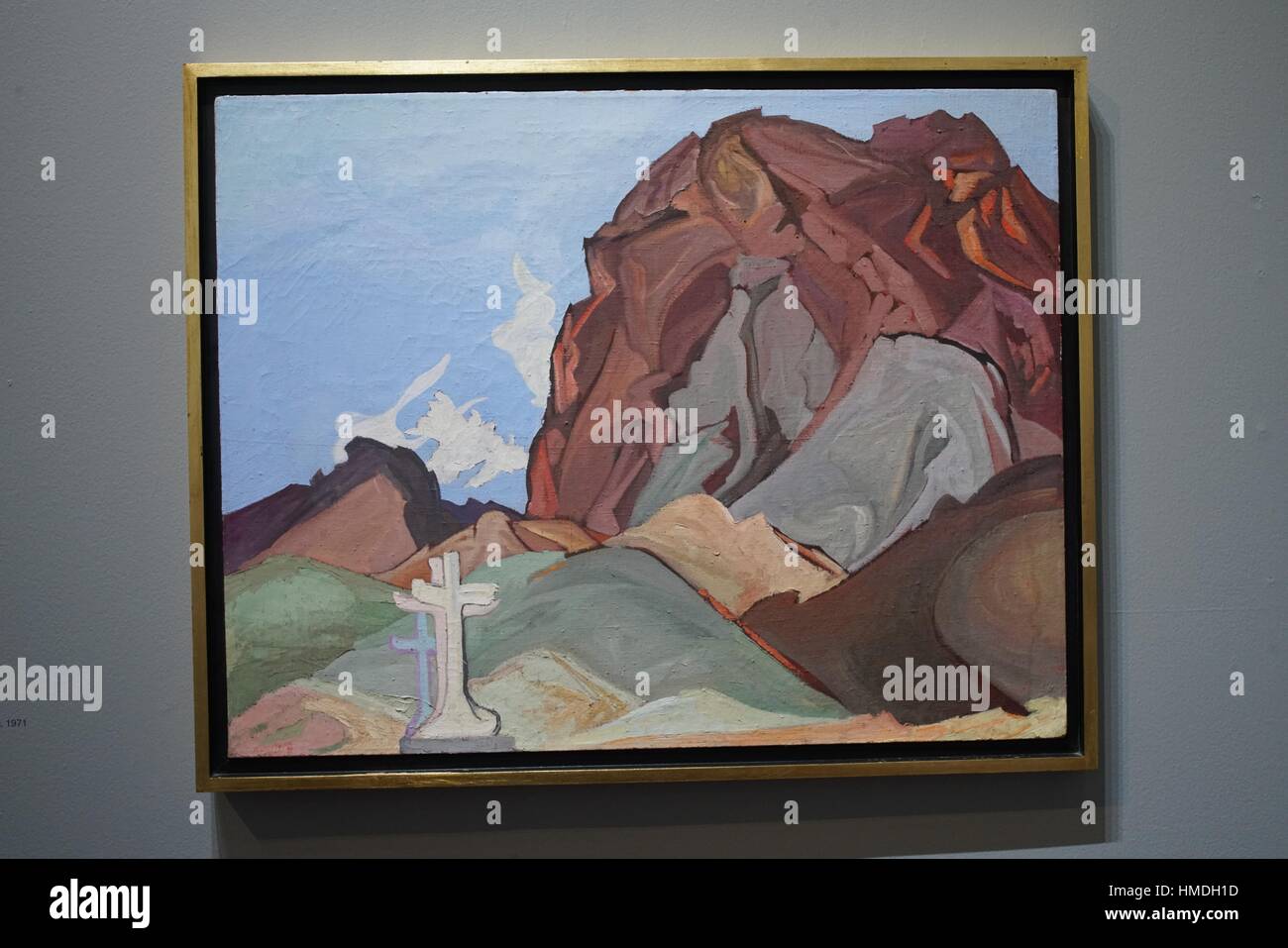 Landscape. Oil painting by Pablo O´Higgins, Mexican-american painter. Museo Mural Diego Rivera. Mexico City Stock Photo
