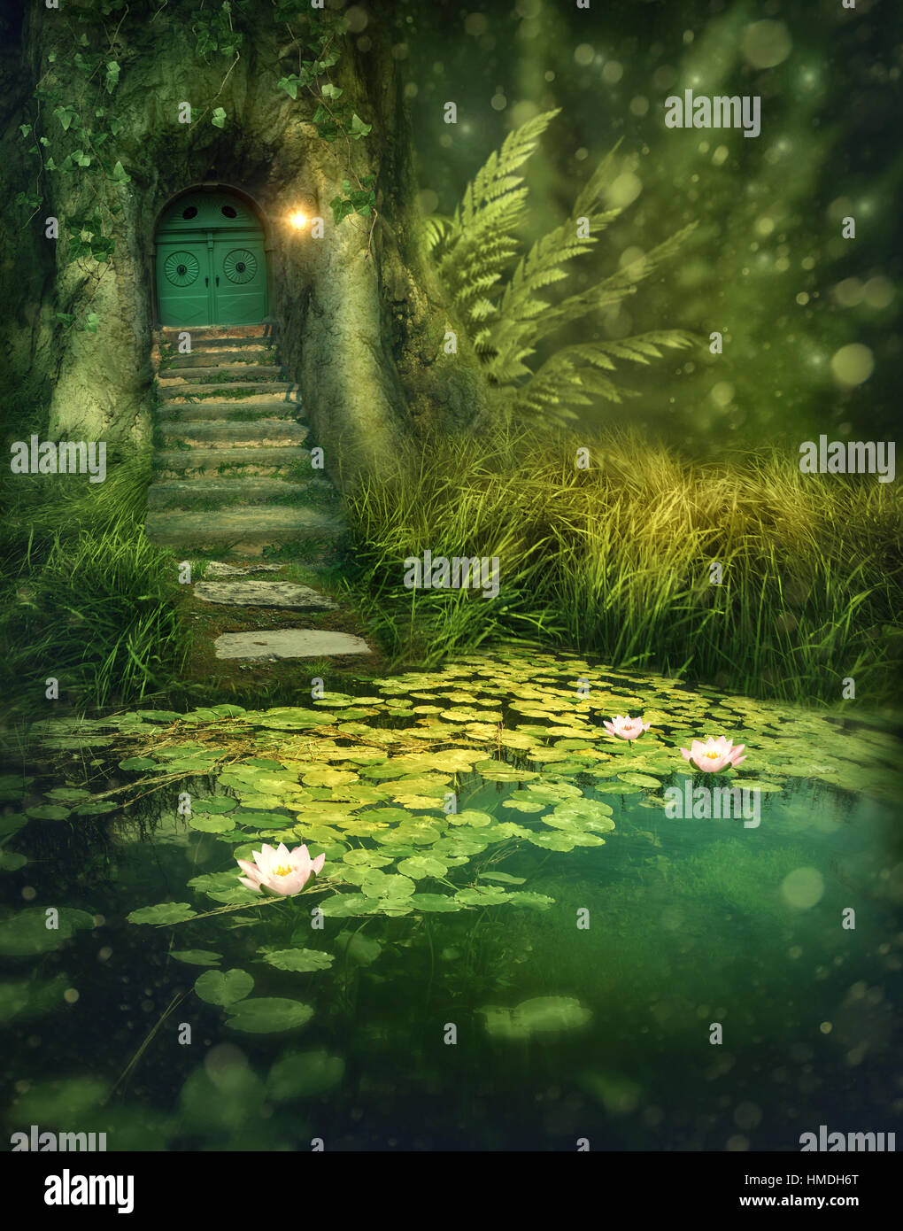 Wood House In A Fantasy Forest Stock Photo Alamy