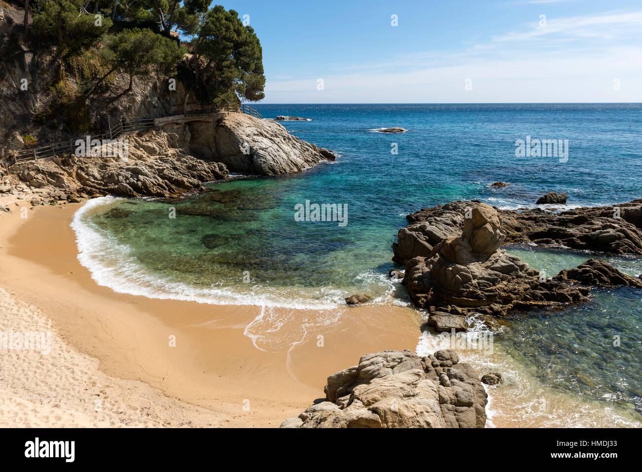 El Paller beach, walking path from Platja d´Aro to Palamós, Calonge, Costa Brava, Baix EmpordÃ , Costa Brava, Catalonia. Stock Photo