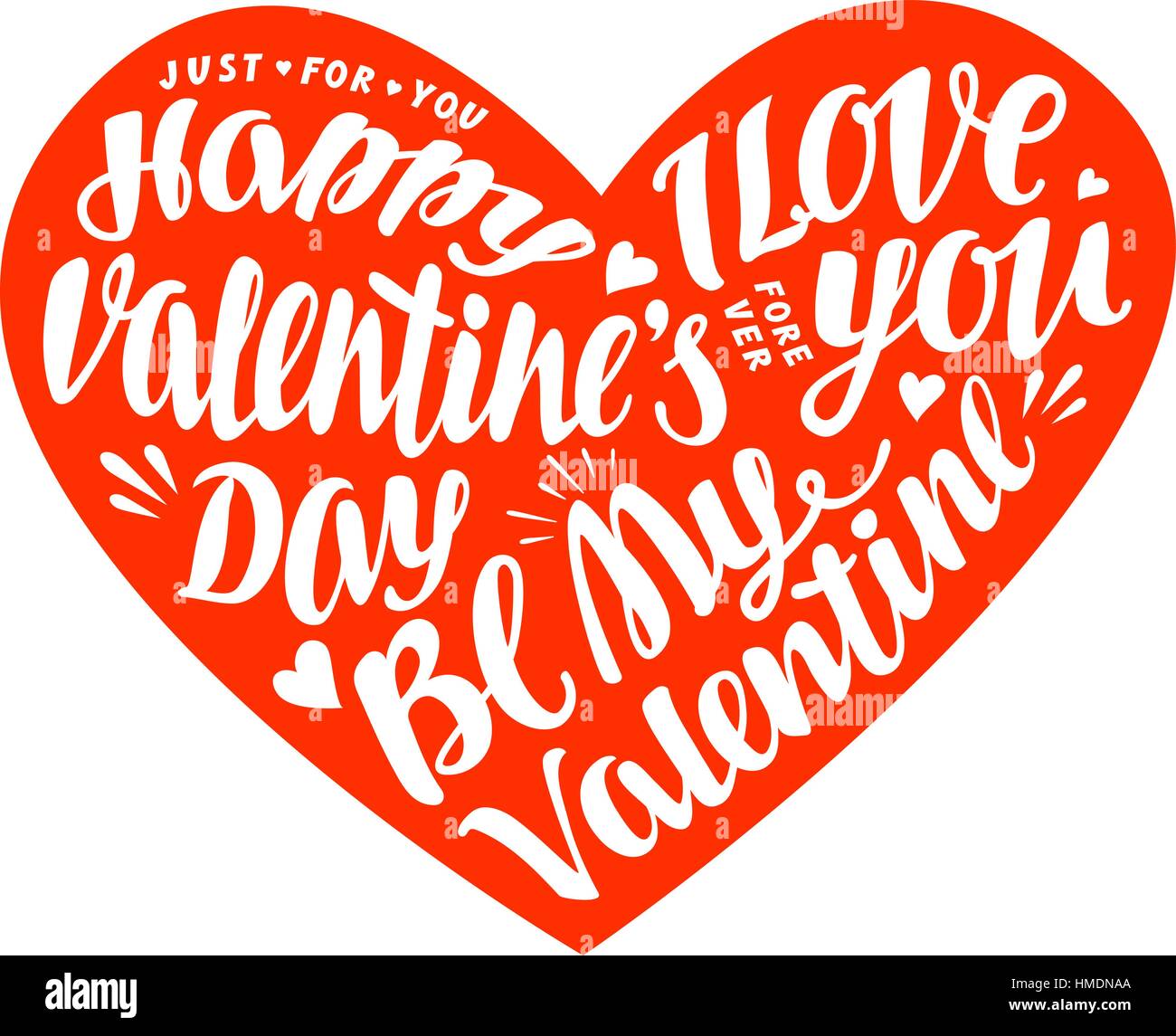 Happy Valentines day. Greeting card in shape heart with beautiful lettering, calligraphy Stock Vector
