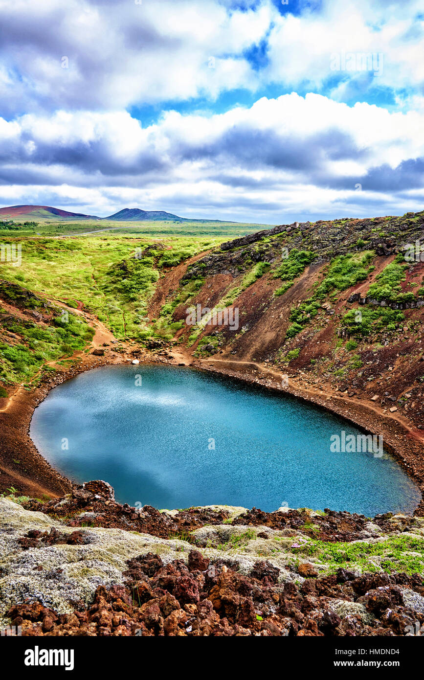 Volcanic crater, crater lake Kerið, Southern Region, Iceland Stock ...