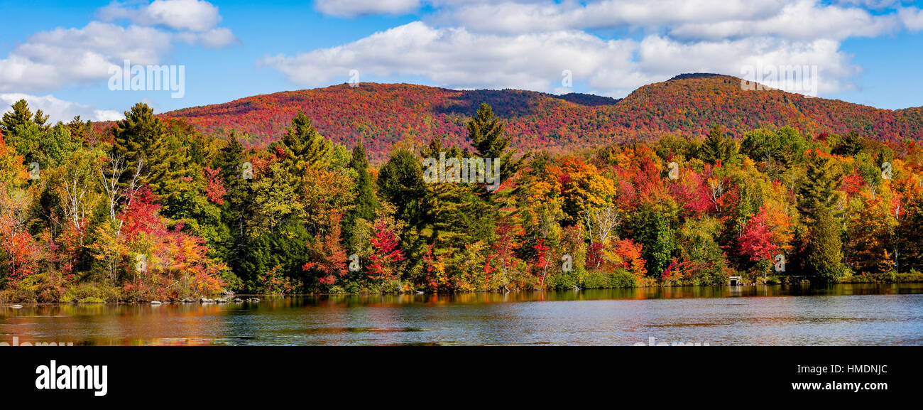 Autumn, Sally's Pond with color change, Eastern Townships, West Bolton, Quebec, Canada Stock Photo
