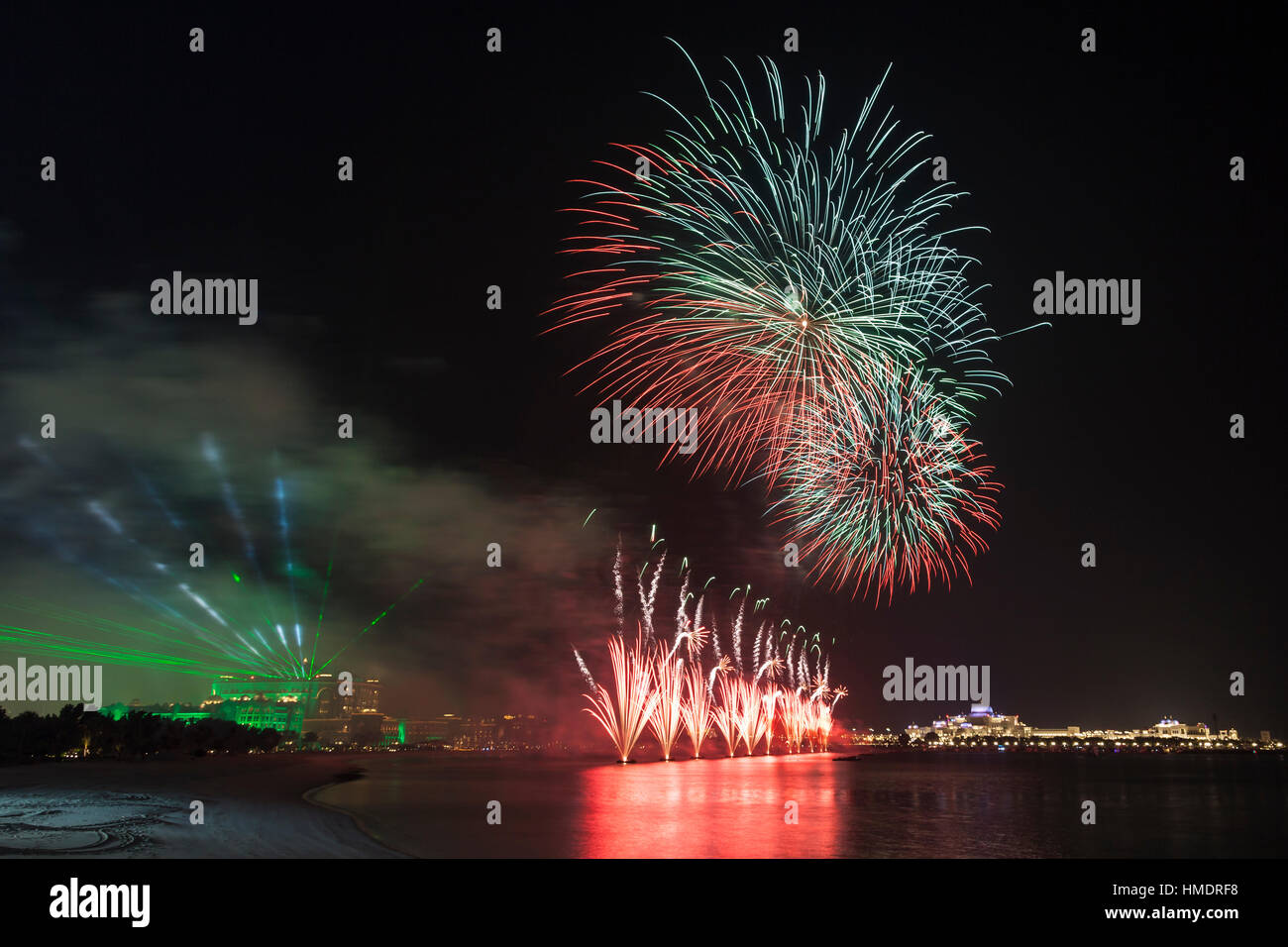 The 45th UAE National Day celebration fireworks in Abu Dhabi Stock Photo