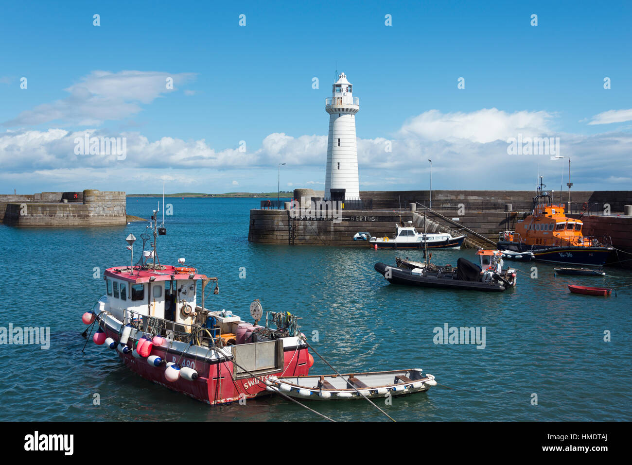 Lighthouse and harbor, Donaghadee, County Down, Northern Ireland, United Kingdom Stock Photo