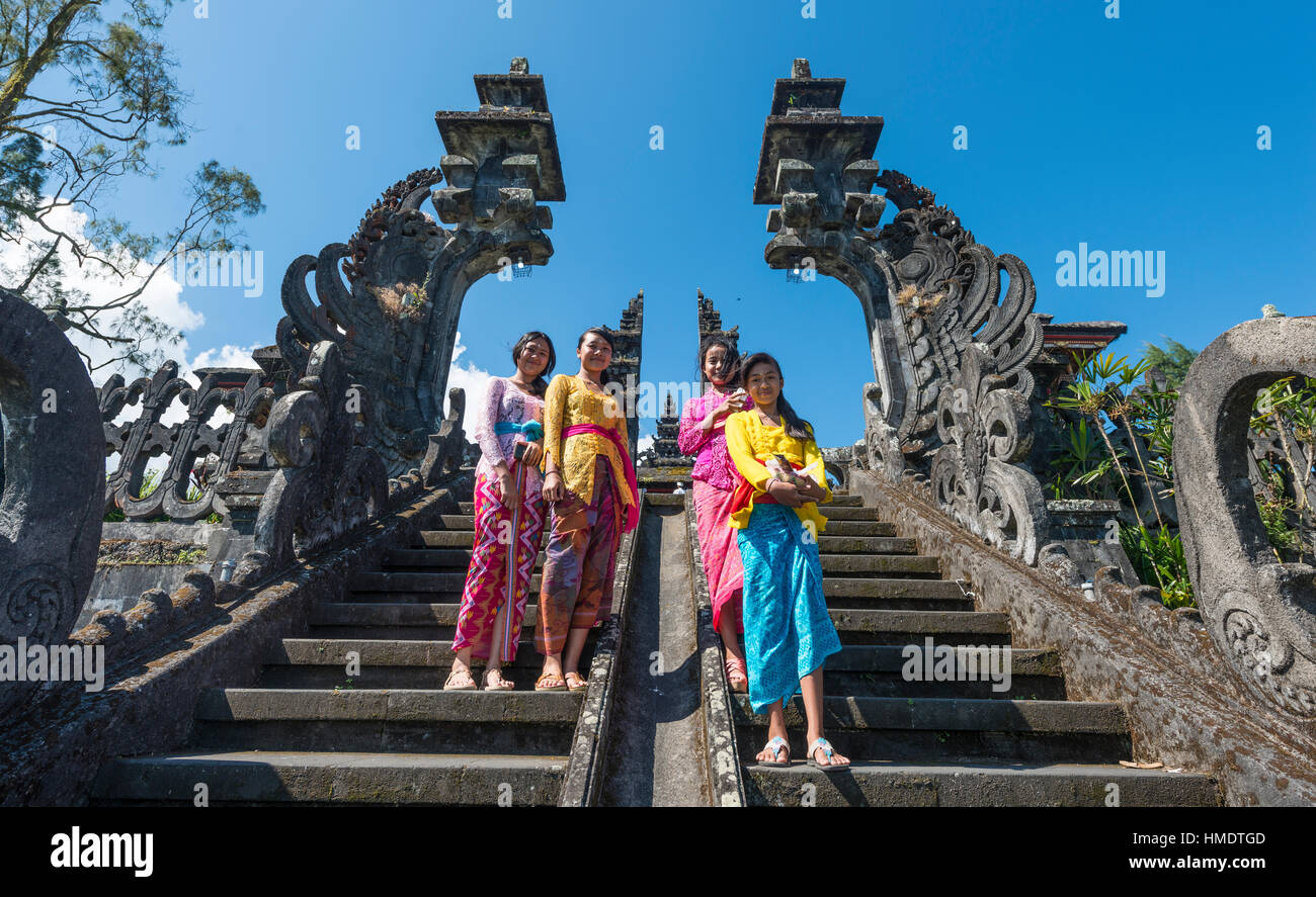 Young Balinese women, mother temple, Besakih temple, Pura Agung Besakih Penetaran, Bali-Hinduism, Banjar Besakih, Bali Stock Photo
