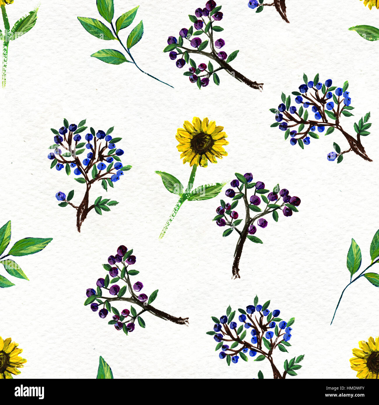 Seamless pattern with flowers and berries Stock Photo - Alamy