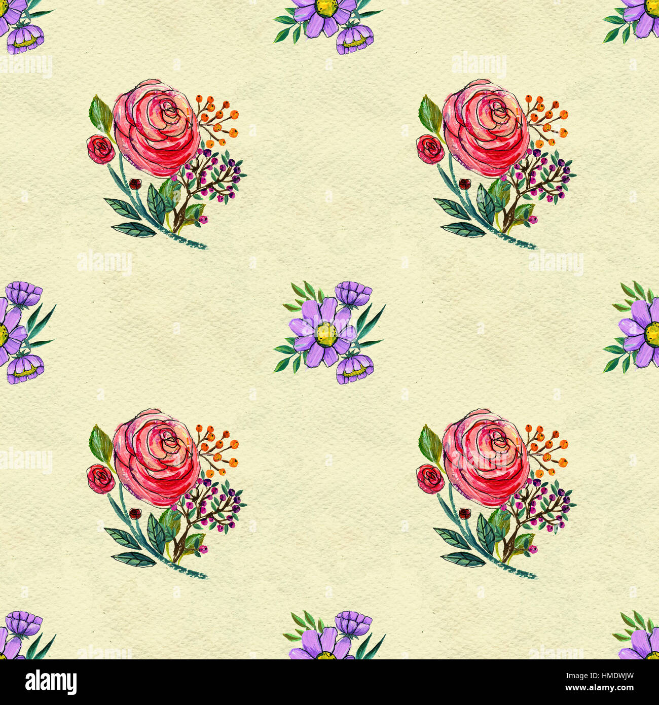 Seamless pattern with colorful flowers Stock Photo - Alamy