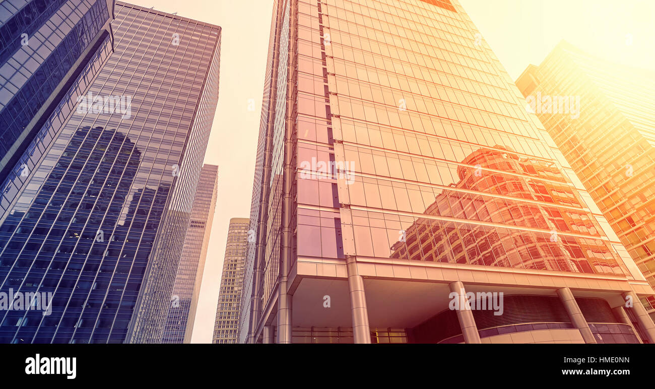Color toned modern buildings in Chicago financial district, business concept background. Stock Photo