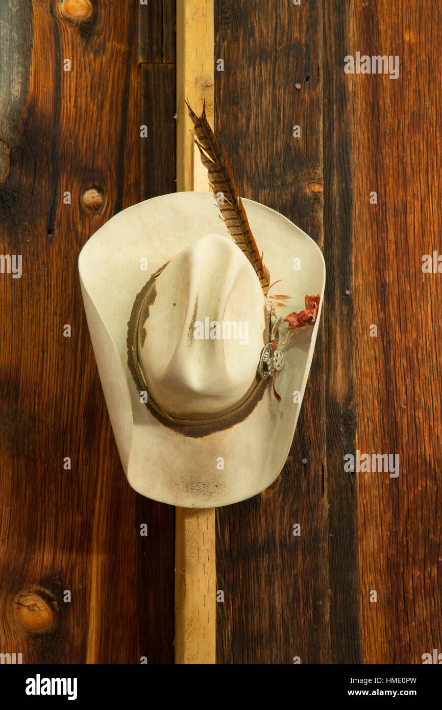 Cowboy hat in Agriculture Building, Gilliam County Historical Museum, Condon, Oregon Stock Photo