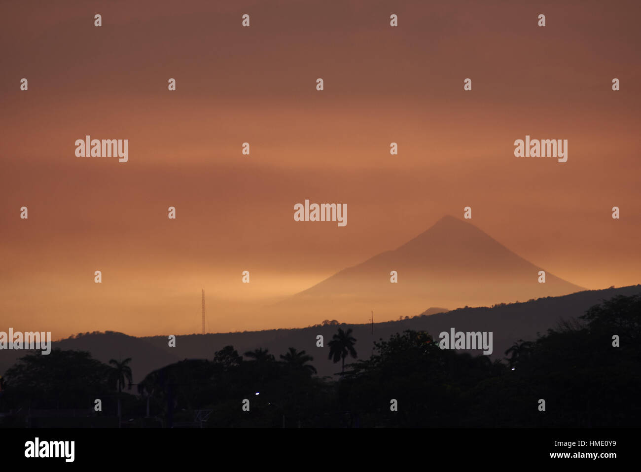 hill in sunset light in managua cityscape nicaragua Stock Photo