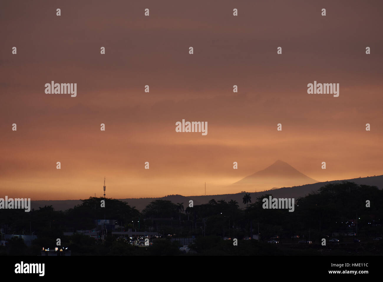 car traffic in sunset light in managua city Stock Photo