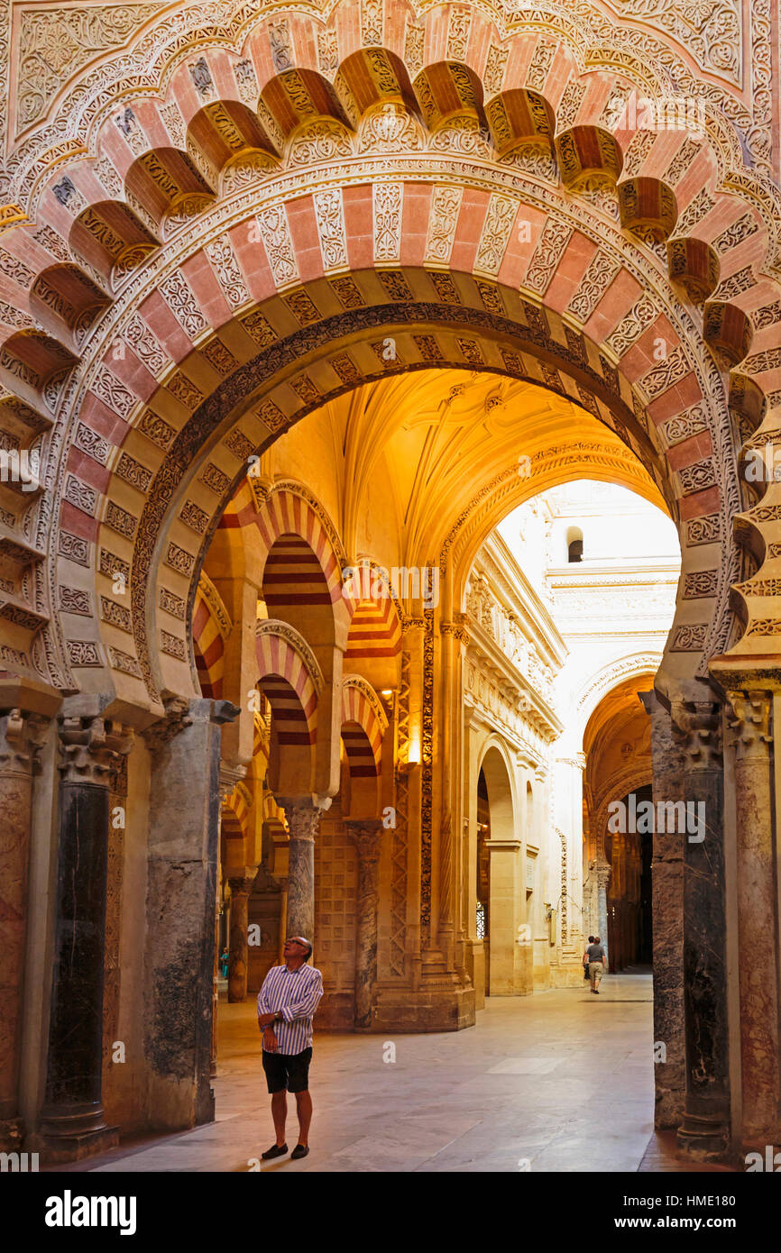 Cordoba, Cordoba Province, Andalusia, Spain.  Interior of La Mezquita, the Great Mosque.  The Historic Centre of Cordoba is a UNESCO World Heritage Si Stock Photo
