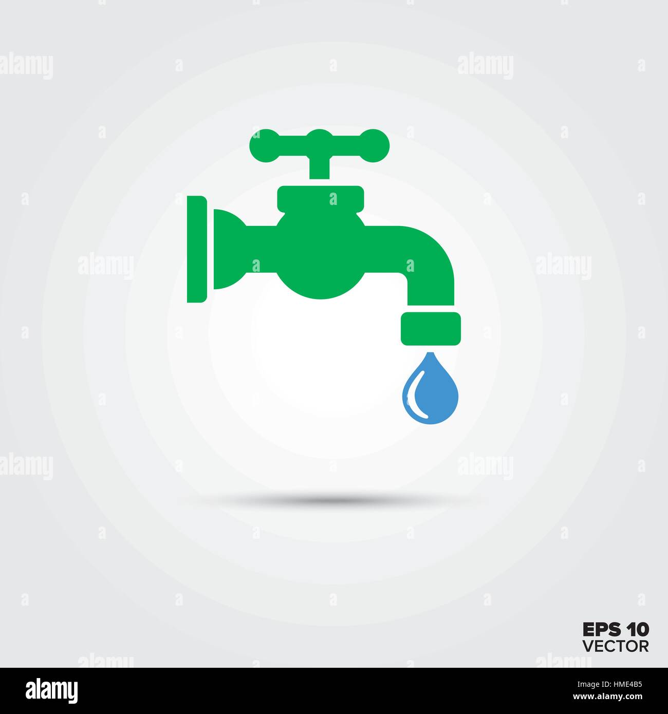 Green water tap with blue drop vector Icon. Saving water symbol. Stock Vector