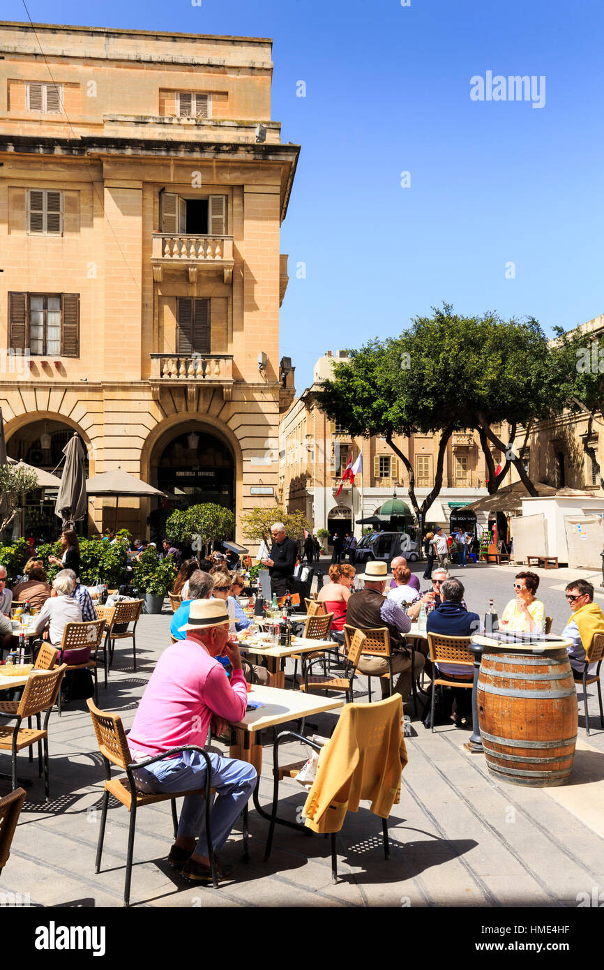 outdoor cafe in Valetta old town, Malta Stock Photo